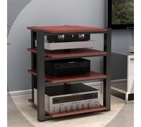 Soporte de audio HiFi con estantes de almacenamiento multimedia de 4 niveles para amplificador, componentes estéreo AV y reproductor de CD, acabado de teca (70 x 55 x 90 cm)