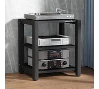 Soporte de audio HiFi, estante para reproductor de discos de vinilo de 3 niveles, torre multimedia con marco de metal para reproductor de DVD y consola de juegos, compacto, 60 x 50 x 64 cm, acabado