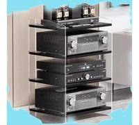 Soporte de audio multimedia ajustable de 3 niveles para tocadiscos y equipos AV, acabado transparente y negro, 40 x 52,2 x 79,4 cm, perfecto para los amantes del cine en casa y la música