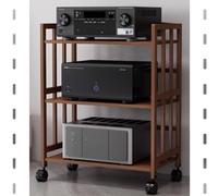 Soporte de bambú AV con ruedas de 3 niveles para reproductor de discos de TV, consola de juegos, estante de esquina para equipos de audio y video, 55 x 38 x 88 cm