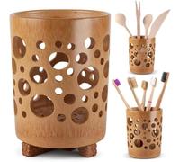 Soporte de bambú para cepillo de dientes de baño con drenaje de secado rápido para pasta de dientes degradable