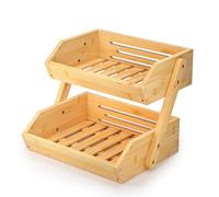 Soporte de bambú para Cesta de Frutas, 2 Niveles Estante para Frutas,Cesta de Almacenamiento de Pan, Soporte para Verduras para encimera de Cocina