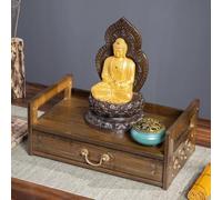 Soporte de bambú para oración de meditación con cajón para espacio espiritual personal, pequeña mesa de altar Puja ideal para oraciones, adivinación y adoración