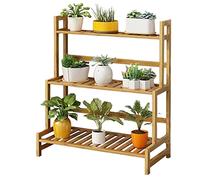 Soporte de bambú para plantas, estante multiusos de 3 niveles para jardín interior y exterior, balcón y patio, estantes duraderos y elegantes