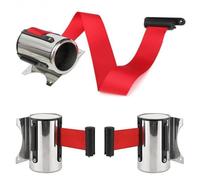 Soporte de bancos de barrera para tiras de hoteles, exposiciones, 2 m, cola, cinturón público montado en la pared, nailon para control de multitudes, acero inoxidable con retráctil (rojo)