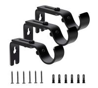 Soporte de Barra de Cortina Ajustable, 3 Piezas Soporte de Poste de Cortina de Metal con Tornillos y Tubos de Expansión, para Colgar Postes de 20 mm-25 mm (Negro)
