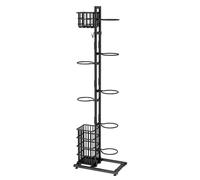 Soporte de bolas para rodamientos verticales - Rack para pelotas de baloncesto con soporte para pelotas de deporte, estante de almacenamiento multicapa con cesta y ganchos para almacenar balones de