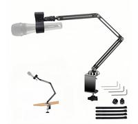 Soporte de brazo de micrófono de perfil bajo, giratorio de 360°, ajustable, compacto y plegable, soporta 2,5 kg con adaptador de tornillo de 3/8 a 5/8 pulgadas para transmisión de juegos, podcast