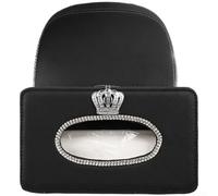 Soporte de caja de pañuelos de cuero para decoración de corona de diamantes de imitación para vehículos con opciones de instalación flexibles, visera del salpicadero del asiento trasero (respaldo de