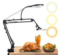 Soporte de cámara aérea con anillo luminoso, anillo de luz con soporte para teléfono, 3 colores y 9 brillo ajustables, anillo luminoso con brazo articulado para grabación de vídeo de Youtube (02)