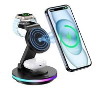 Soporte de Carga inalámbrico magnético 3 en 1, Base de Carga inalámbrica magnético con luz Nocturna para iPhone 16/15/14 Series, Apple Watch 2 a 9, AirPods