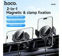 Soporte de carga inalámbrico magnético HOCO de 15W en el coche para iPhone 17 16 Pro Max soporte de montaje de Clip de ventilación de aire de rotación de 360 para Samsung Black