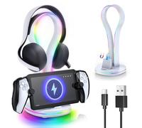 Soporte de carga magnético 3 en 1 para Playstation Portal y auriculares PS5 inalámbricos, base de carga compatible con fundas para accesorios de portal PS, soporte para auriculares PS5 Pulse, 14 modos