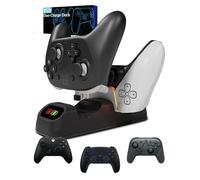 Soporte de carga para mando para PlayStation 5 DualSense, Nintendo Switch Pro y Switch 2, Xbox Series X|S, Google Stadia, cargador USB-C dual, diseño Orzly - Gran regalo para jugadores