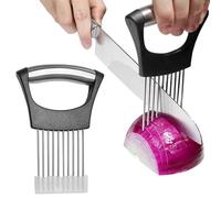 Soporte de Ceboll, con Funda Protectora,ayuda de corte de acero inoxidable, rebanador de frutas y verduras patatas soporte,Rebanador de Cebolla,para Cortar Carne, Verduras, Frutas, etc