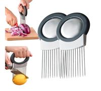 Soporte de cebolla mejorado 2025 para rebanar, soporte de acero inoxidable, cortador de limón, cortador de verduras para rebanar, herramienta ablandadora de carne, guía de rebanadas de alimentos para