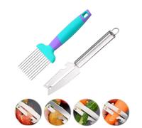 Soporte de cebolla para rebanar: cortador de cebolla de acero inoxidable para rebanar, soporte de verduras para rebanar, para cebollas, tomates; pelador de manzana, pelador de frutas, pelador manual