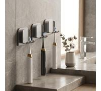Soporte de cepillo de dientes montado en la pared sin taladro organizador de ventosa con tazas para cepillos eléctricos almacenamiento de baño gris 13,5 cm