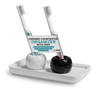 Soporte de cerámica para Cepillo de Dientes con Bandeja para encimera de baño, Soporte de Cepillo de Dientes pequeño, Almacenamiento Minimalista para baño y Organizador de cepillos de Dientes