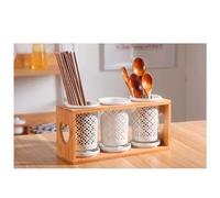 Soporte de cerámica para utensilios - Práctico organizador de cubiertos de drenaje para fregadero de cocina, almacenamiento que ahorra espacio para palillos, cucharas, espátulas con compartimento