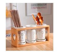 Soporte de cerámica para utensilios - Práctico organizador de cubiertos de drenaje para fregadero de cocina, almacenamiento que ahorra espacio para palillos, cucharas, espátulas con compartimento