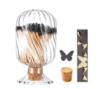 Soporte de cerillas de hélice de vidrio, contenedor decorativo de cerillas de vidrio para cerillas de 4 pulgadas, tarro de fósforos para sala de estar, cocina, baño (coincidencias no incluidas)