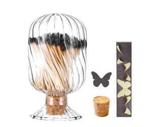 Soporte de cerillas de hélice de vidrio, contenedor decorativo de cerillas de vidrio para cerillas de 4 pulgadas, tarro de fósforos para sala de estar, cocina, baño (coincidencias no incluidas)