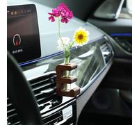 Soporte de clip para jarrón de flores de coche, decoración de ventilación de madera para flores frescas y secas, adorno interior de automóvil