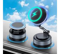 Soporte de coche de 15 W con función de carga y ventosa de vacío, soporte para teléfono móvil, inalámbrico, giratorio 360° y plegable, para iPhone Mag Safe Samsung, carga rápida, soporte magnético