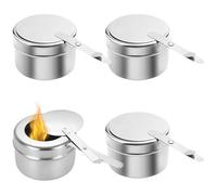 Soporte de combustible de acero inoxidable, 4 soportes de combustible para mecha de frotamiento con cubierta desmontable y mango portátil, plato de frotamiento fácil de limpiar, protector contra el