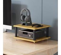 Soporte de consola HiFi de nogal de 2 niveles para amplificadores Ste y tocadiscos, estante de torre Ele AV para amantes del cine en casa y la música