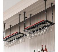Soporte De Copa Vino Colgante, Copas Estante De Exhibición Negro/Dorado, Estante para Vinos De Techo 60cm-200cm, Soporte para Vasos De Hierro, para Familia, Restaurante, Ho(Size:80CMX30CM,Color:negro)