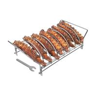 Soporte de costillas, parrilla de acero inoxidable con 6 ranuras - Soporte asador plegable antioxidante accesorio ahumador para barbacoa costillas alas de carne