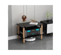 Soporte de cristal de 4 niveles para audio y vídeo, estante para reproductor de CD/DVD de cine en casa, estante de esquina resistente, diseño negro moderno perfecto para almacenamiento de medios y