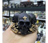 Soporte de cruz de triple calavera para base de bola de cristal, soporte de resina ambiental, estatuas de exhibición para esfera de 5 a 10 cm, color negro