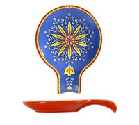Soporte de cuchara de cerámica pintado a mano, soporte para utensilios de cocina para estufa, soporte grande para decoración de encimera de cocina (red happy, 1pcs)