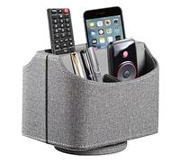 Soporte de cuero para control remoto giratorio de 360 grados, organizador de escritorio para mandos a distancia de TV, caddy, bolígrafo, calculadora, caja de almacenamiento de reproductor multimedia
