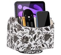 Soporte de cuero para control remoto giratorio de 360 grados, organizador de escritorio para mandos a distancia de TV, organizador, bolígrafo, calculadora... (flor negra)