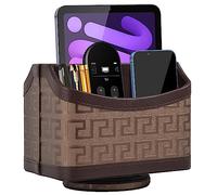 Soporte de cuero para control remoto giratorio de 360°, mesita de noche para teléfono, caja de almacenamiento de suministros de oficina, organizador de escritorio para mandos a distancia de TV, CD,