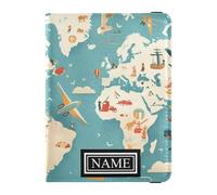 Soporte de cuero para pasaporte de viaje familiar con nombre personalizado, seguro y oculto para dinero y tarjetas, accesorios de viaje familiar, mapa del mundo con motivos históricos y de viaje