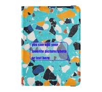 Soporte de cuero para pasaporte, impermeable, diseño de terrazo, color azul glorioso, Patrón de terrazo azul gloria, 1 size