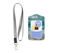 Soporte de cuero para tarjetas con cordón, soporte de identificación de cuero con diseño de peces en las profundidades del mar, soporte de identificación de cuero para personal, profesores y