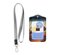 Soporte de cuero para tarjetas de identificación con cordón, soñando con las pirámides de Khufu, soporte de identificación de cuero para personal, profesores y estudiantes