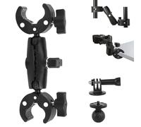 Soporte de Doble Abrazadera Soporte Camara Accion con Hilo de 1/4"-20 Abrazadera de Cámara Ajustable con Brazo Bola de 360° para GoPro Trípodes Reflectores Motocicletas Manillares Palos de Selfie
