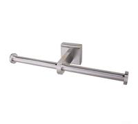 Soporte de dos rollos de acero inoxidable para inodoro con perfil minimalista y sistema de guía de papel cilíndrico totalmente expuesto (plateado)