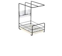 Soporte de drenaje de encimera con respaldo negro para paños de cocina, esponjas y jabón, fregadero que ahorra espacio o estante de almacenamiento de cocina de acero inoxidable para toallas
