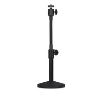 Soporte de escritorio ajustable para cámara web con trípode de metal y base de montaje resistente.