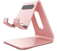 Soporte de escritorio de aluminio compatible con teléfono celular, soporte con interruptor para todos los teléfonos inteligentes iPhone 11 Pro Xs Max Xr X Se 8 7 6 6s Plus, Oro rosa