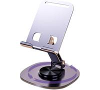 Soporte de escritorio giratorio de 360 para teléfono móvil: plegable y ajustable para iPhone, iPad y Nintendo Switch (metal morado).