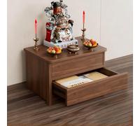 Soporte de escritorio para estatua de Buda, mesa de altar de santuario,mesa de meditación de templo de madera,dios de la riqueza,personalizable(Double-layer with drawers,50*15*20cm/19.6*5.9*7.8in)